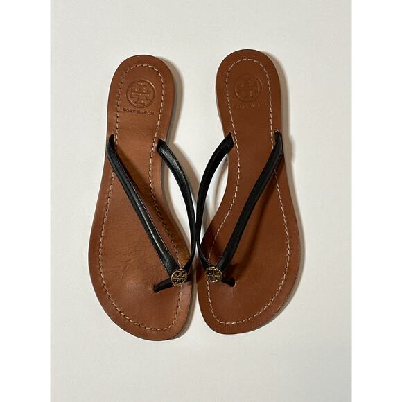 Tory Burch Terra Thong Flip-Flop Sandals Patent Leather Black Brown Size 7.5 - Picture 3 of 9